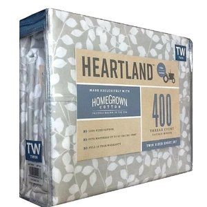 new Heartland 400 Thread Count 100% Cotton Sateen-Weave TWIN Sheet Set GRAY VINE